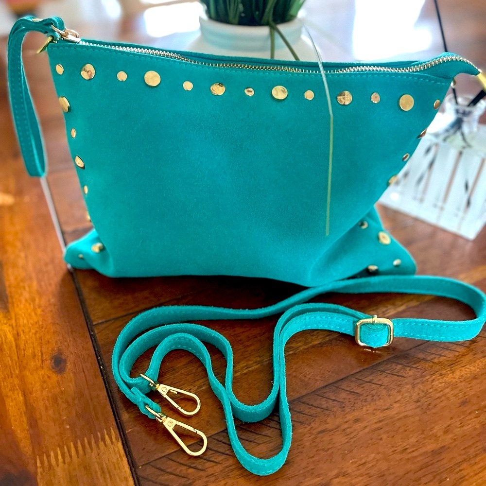 Studded Turquoise Clutch Crossbody Wristlet shoulder bag
